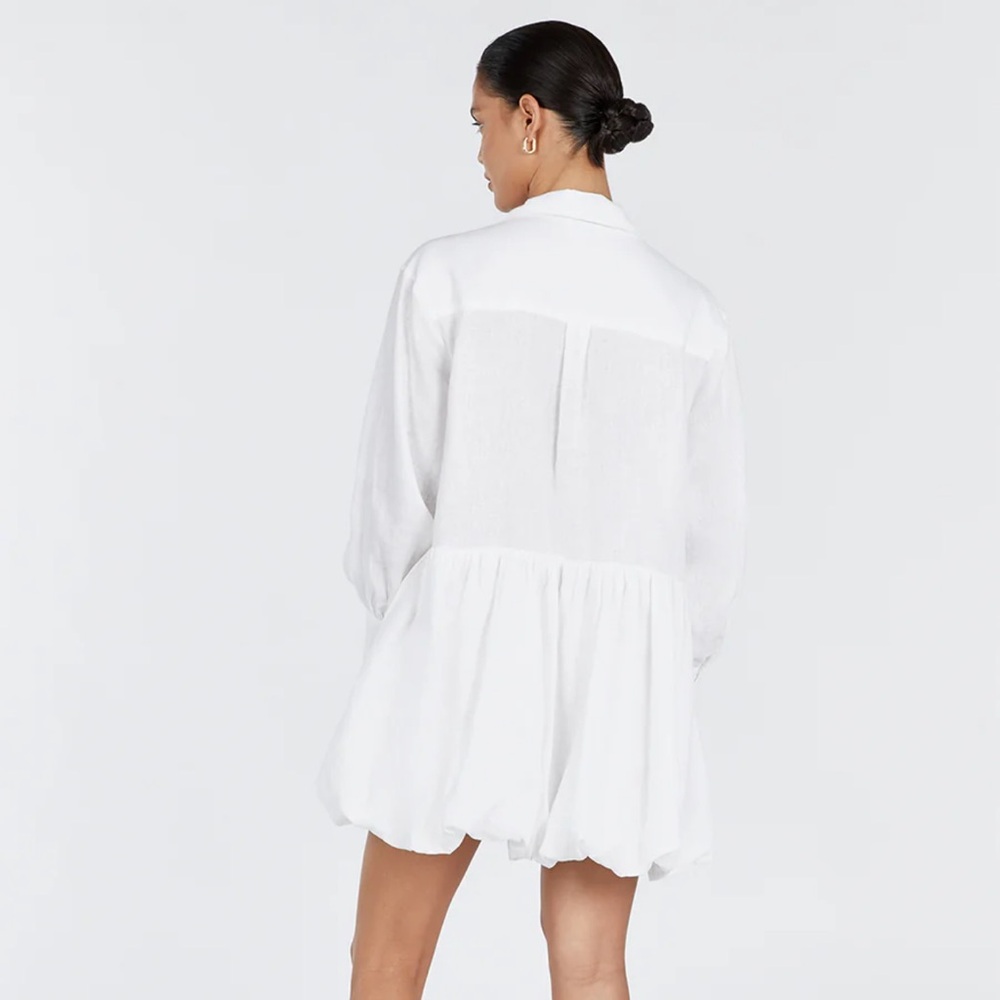 VIOLET WHITE LINEN MINI DRESS.